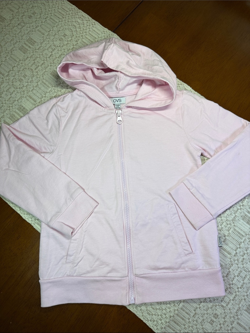 Girls’ Light Pink Zip-Up Hooded Top